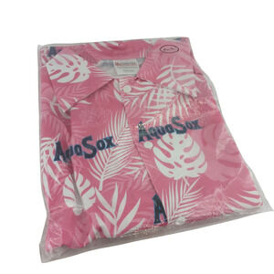 Everett Aquasox Pink Button Up Shirt Large Floral MILB Baseball Hawaiian Aloha